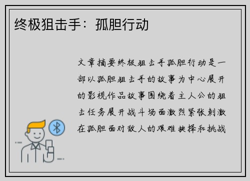 终极狙击手：孤胆行动